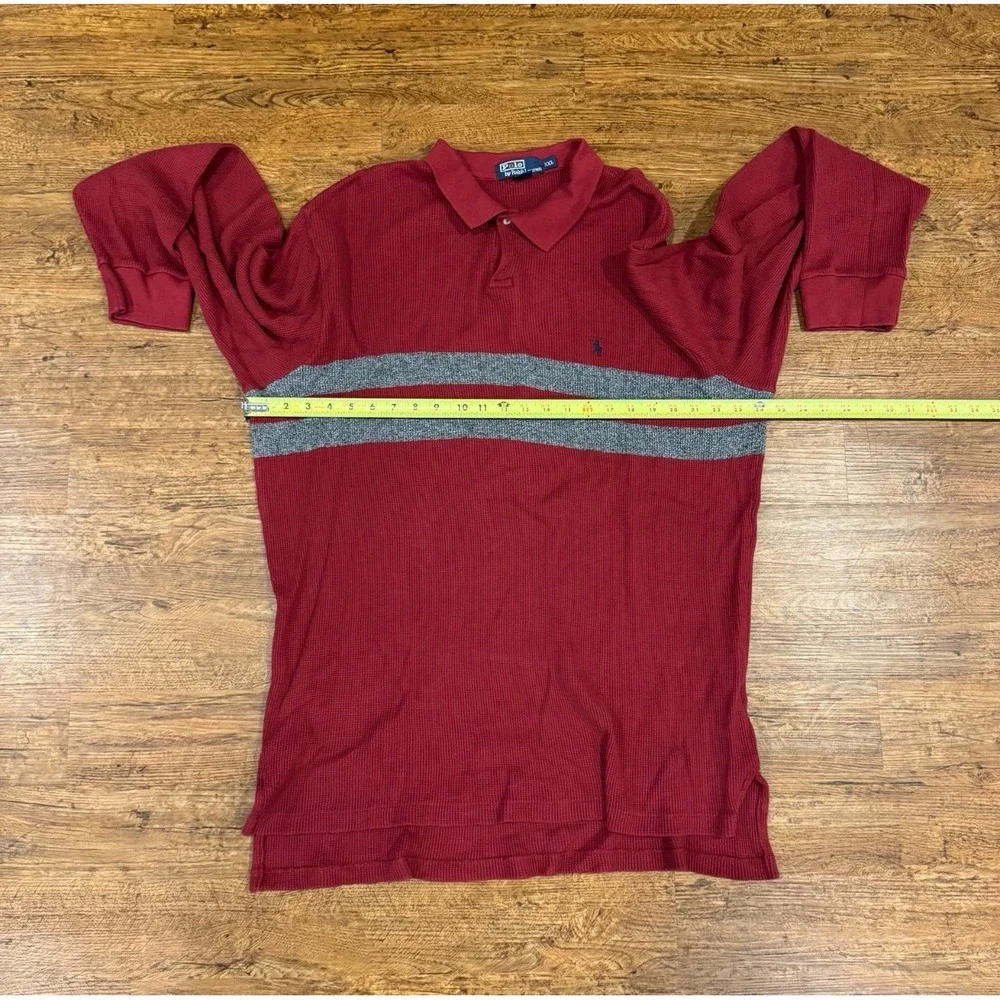 Polo Ralph Lauren Red Waffle Knit Thermal‎ Golf Long Sleeve Polo Shirt Men's 2XL